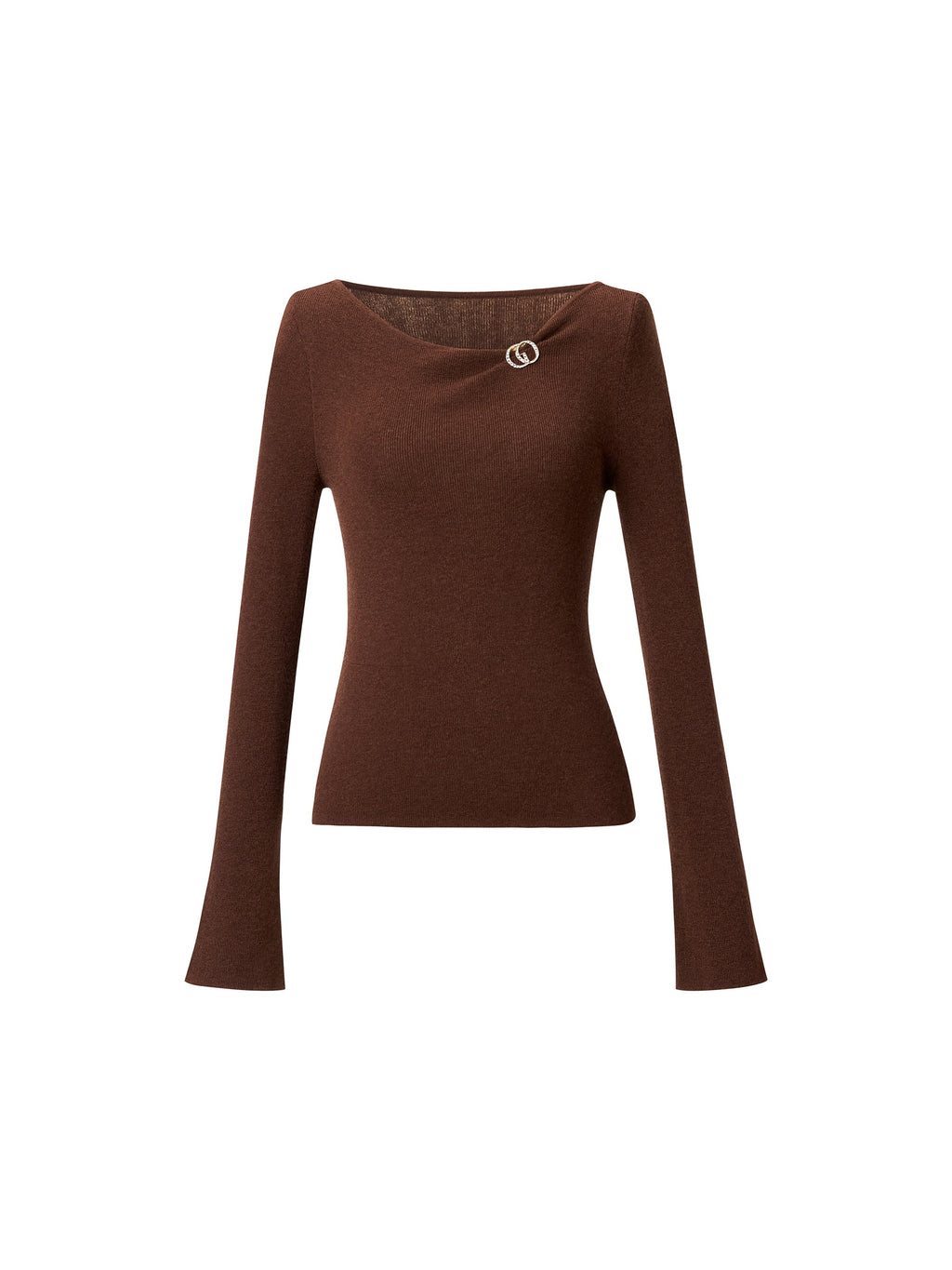 Wool Blend Boat Neck Women Knit Top With GO Letter Clip
