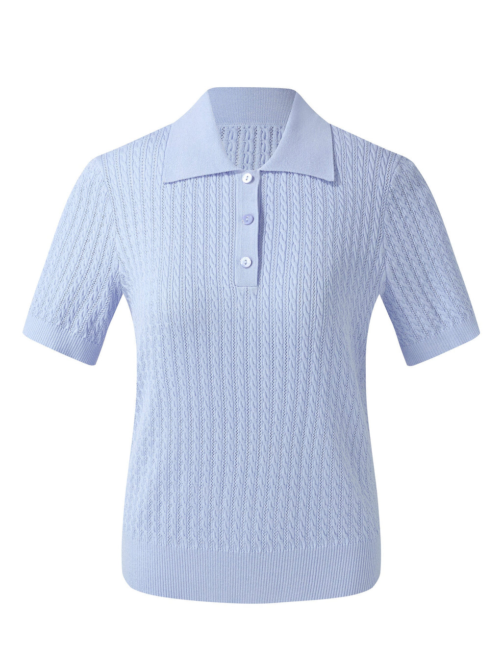 Tencel Blend Openwork Women Knit Polo Top