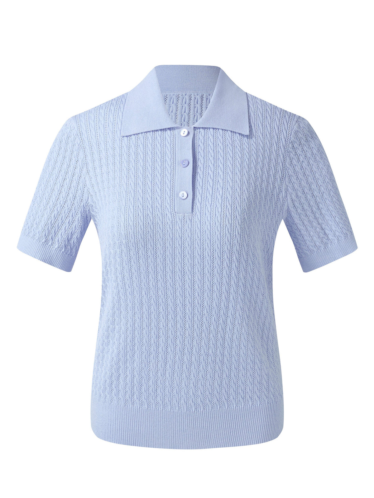 Tencel Blend Openwork Women Knit Polo Top
