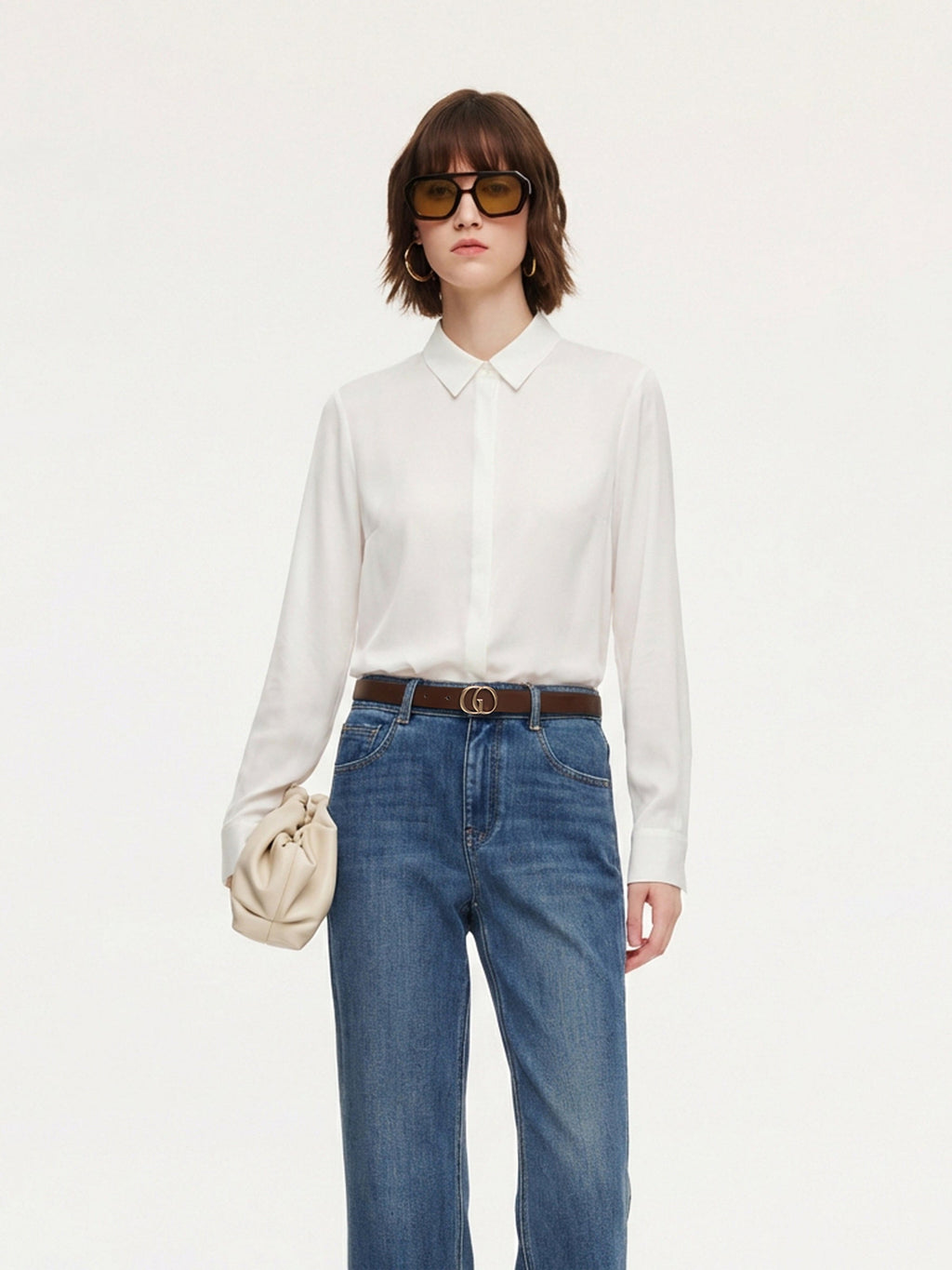 Acetate Blend H-Line Women Shirt