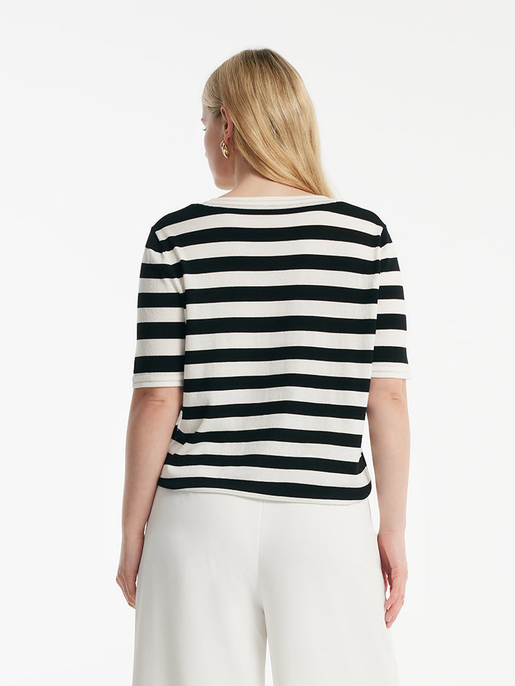 Round Neck Striped Knitted Women Top