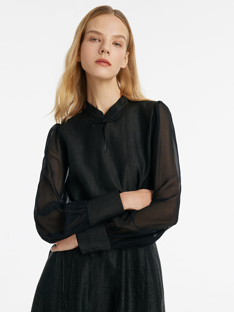 18 Momme Pure Xiang Yun Silk New Chinese-Style Women Blouse