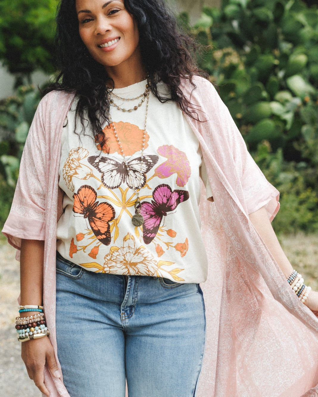 Butterfly Garden Graphic Tee - Cream