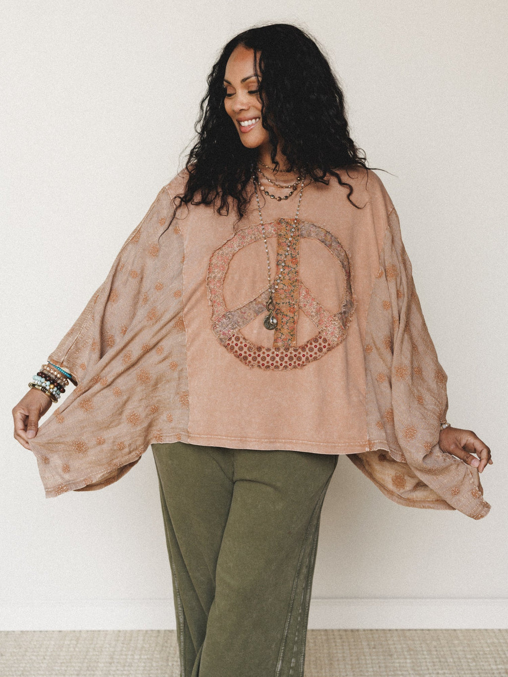 Peace Path Embroidered Top - Mocha