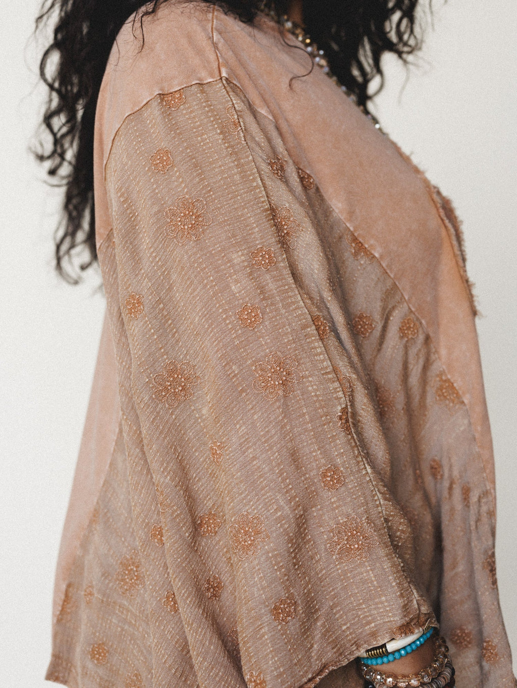 Peace Path Embroidered Top - Mocha