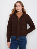 Zip-Front Knit Hooded Jacket - Coffee