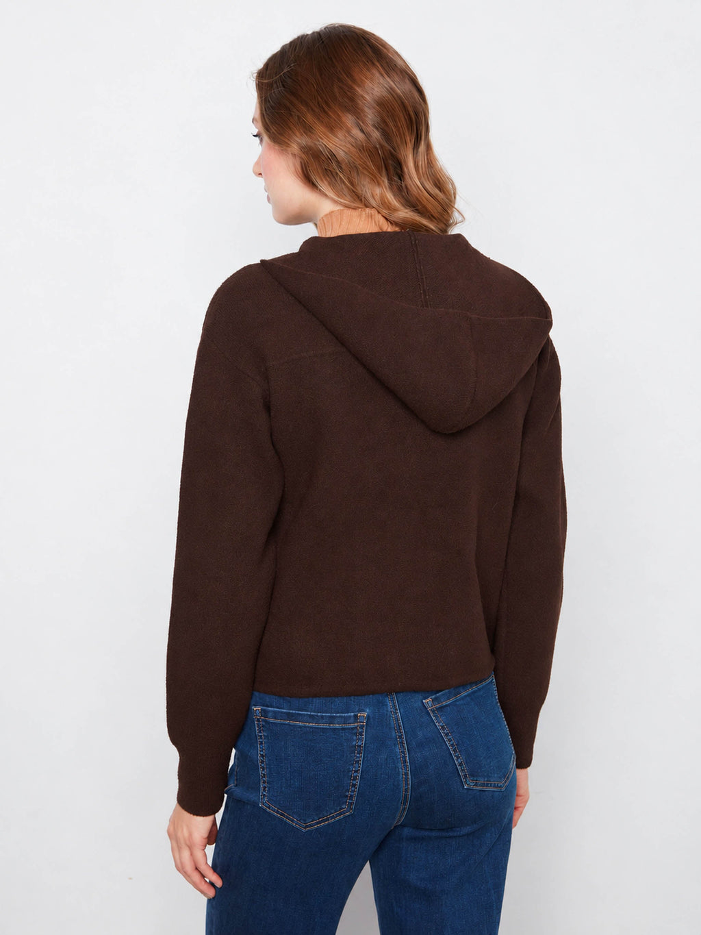 Zip-Front Knit Hooded Jacket - Coffee