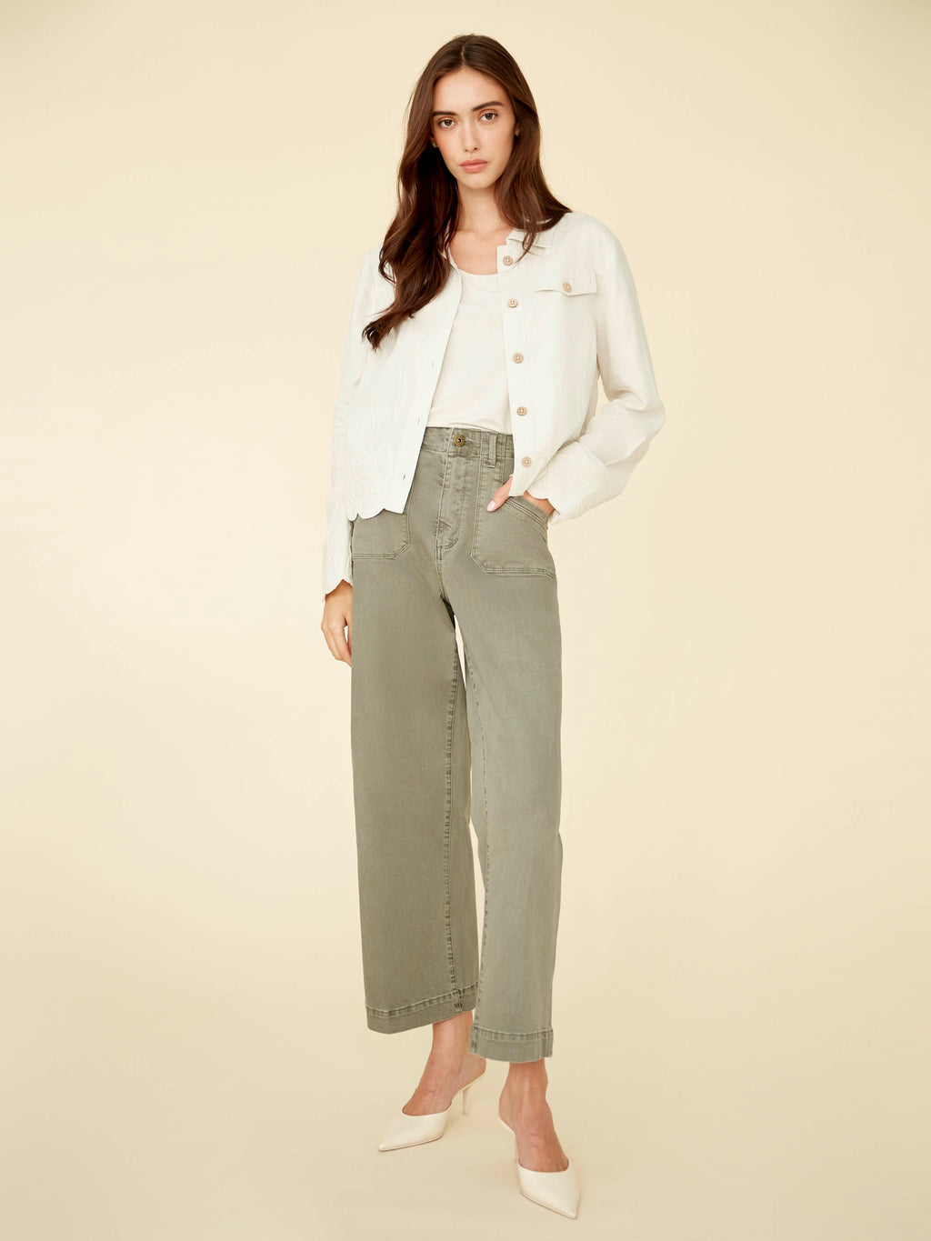 Embroidered Hem Linen Blend Jacket - Natural