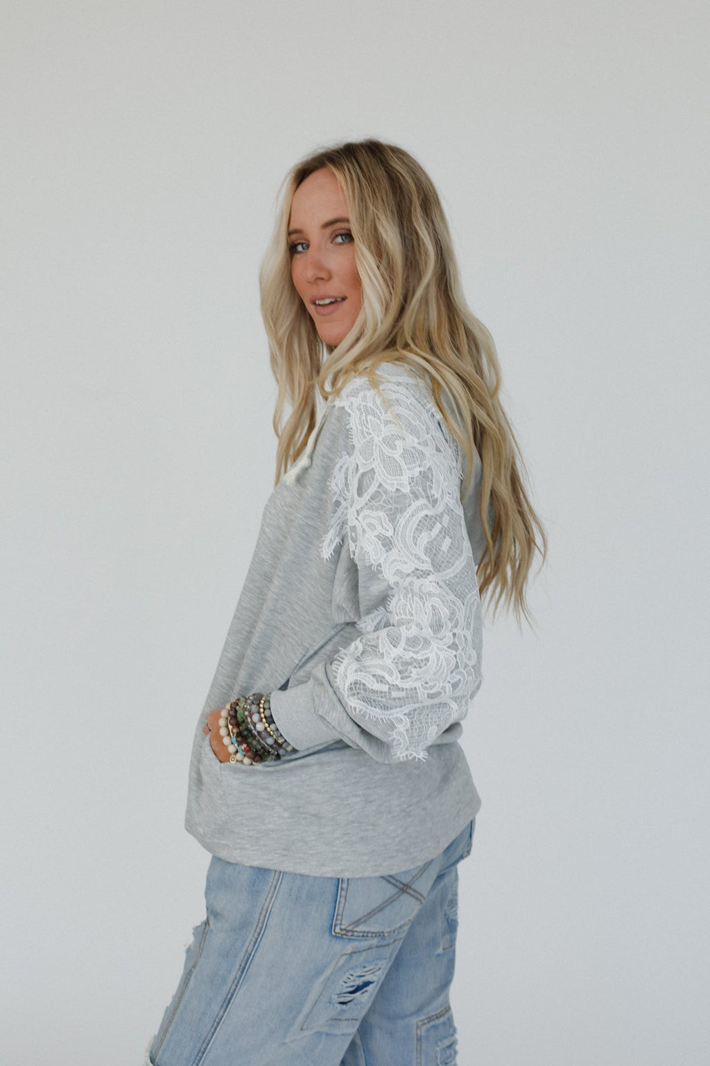Laced in Love Hoodie Top - Heather Gray