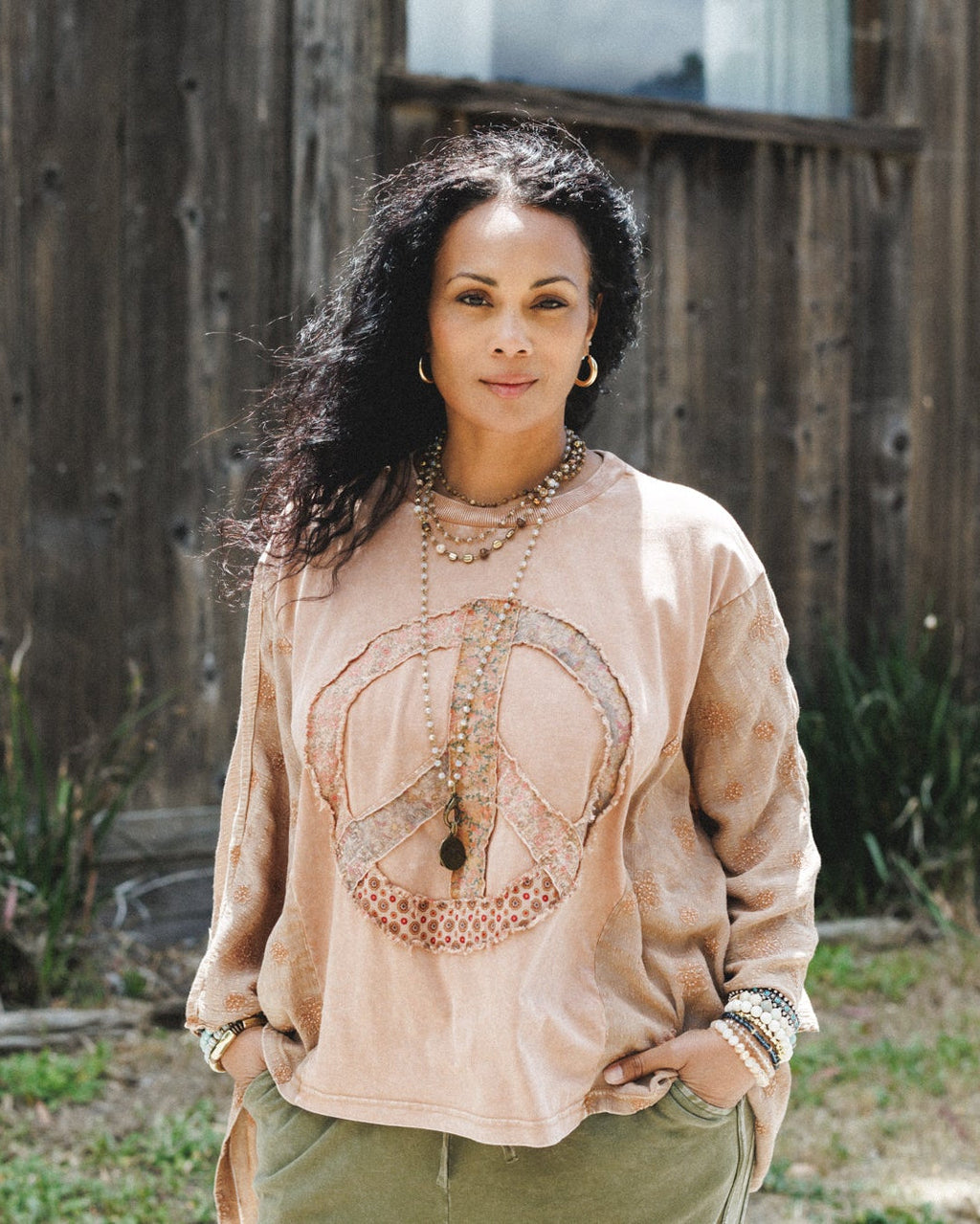 Peace Path Embroidered Top - Mocha
