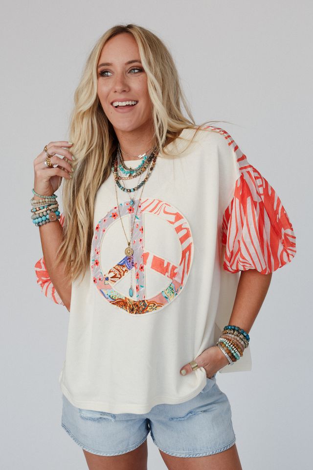 Peaceful Vibes Contrast Top - Ivory