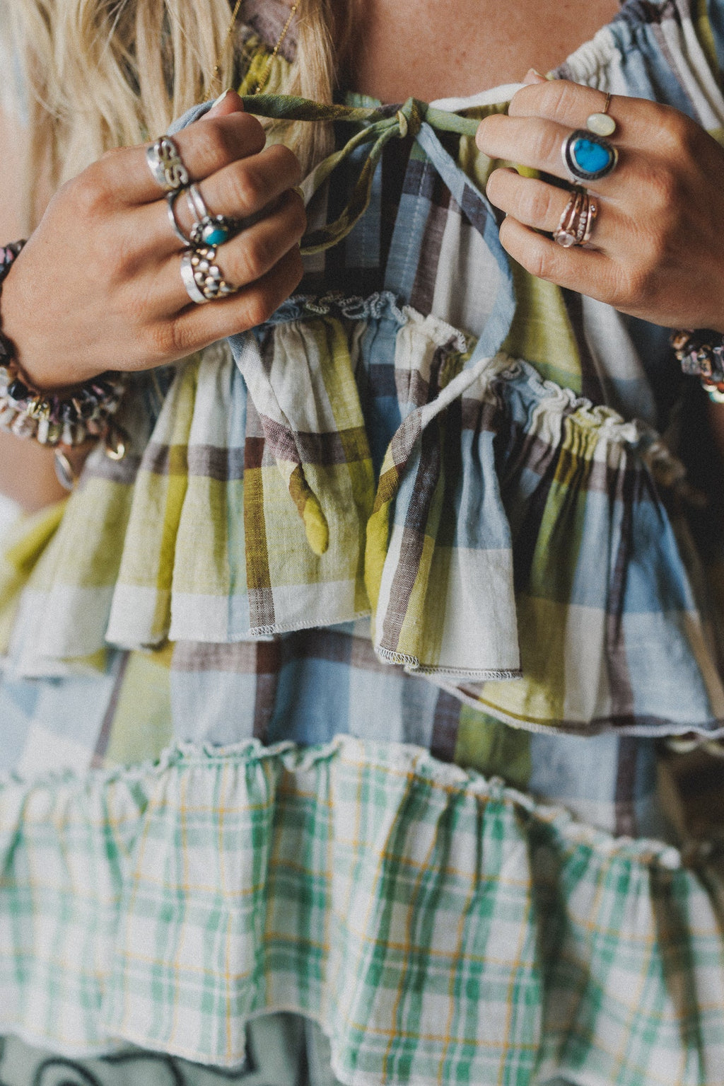 Clover Stitch Plaid Top - Green