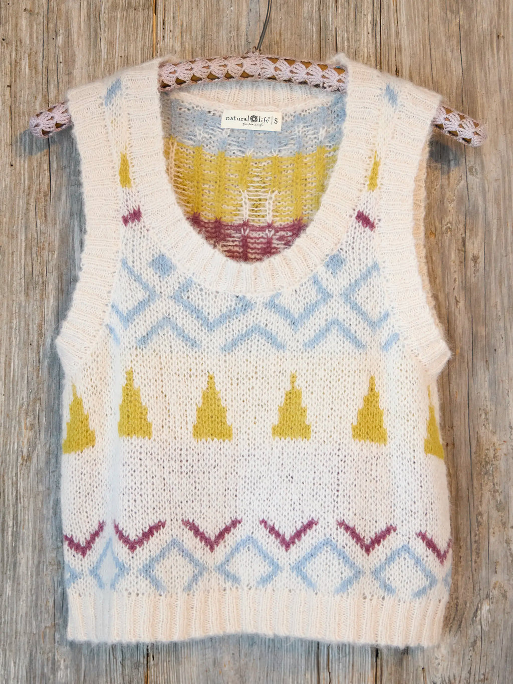 Fuzzy Intarsia Sweater Vest - Ivory