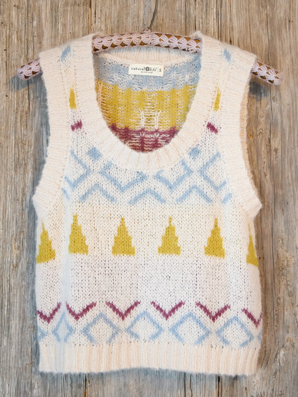 Fuzzy Intarsia Sweater Vest - Ivory
