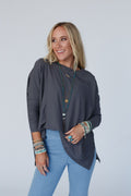 The Nest Rosemary Contrast Long Sleeve Top - Charcoal