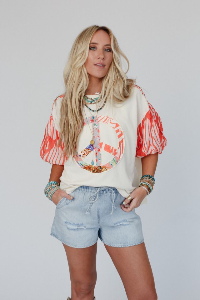 Peaceful Vibes Contrast Top - Ivory