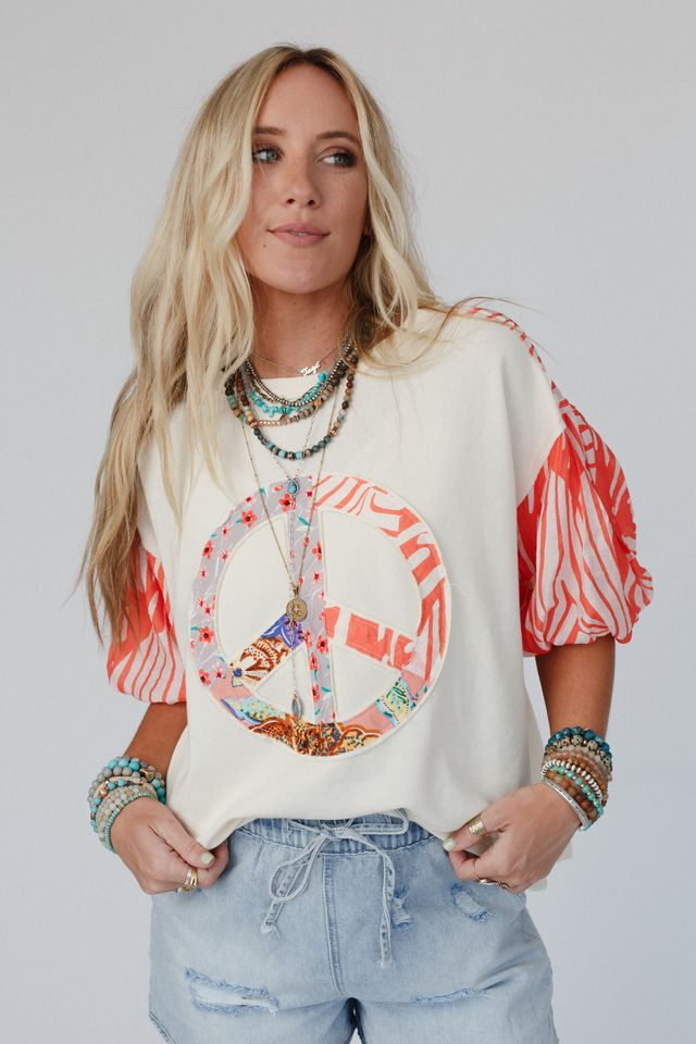 Peaceful Vibes Contrast Top - Ivory