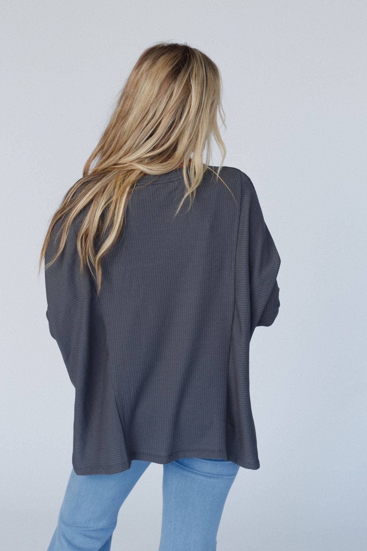 The Nest Rosemary Contrast Long Sleeve Top - Charcoal