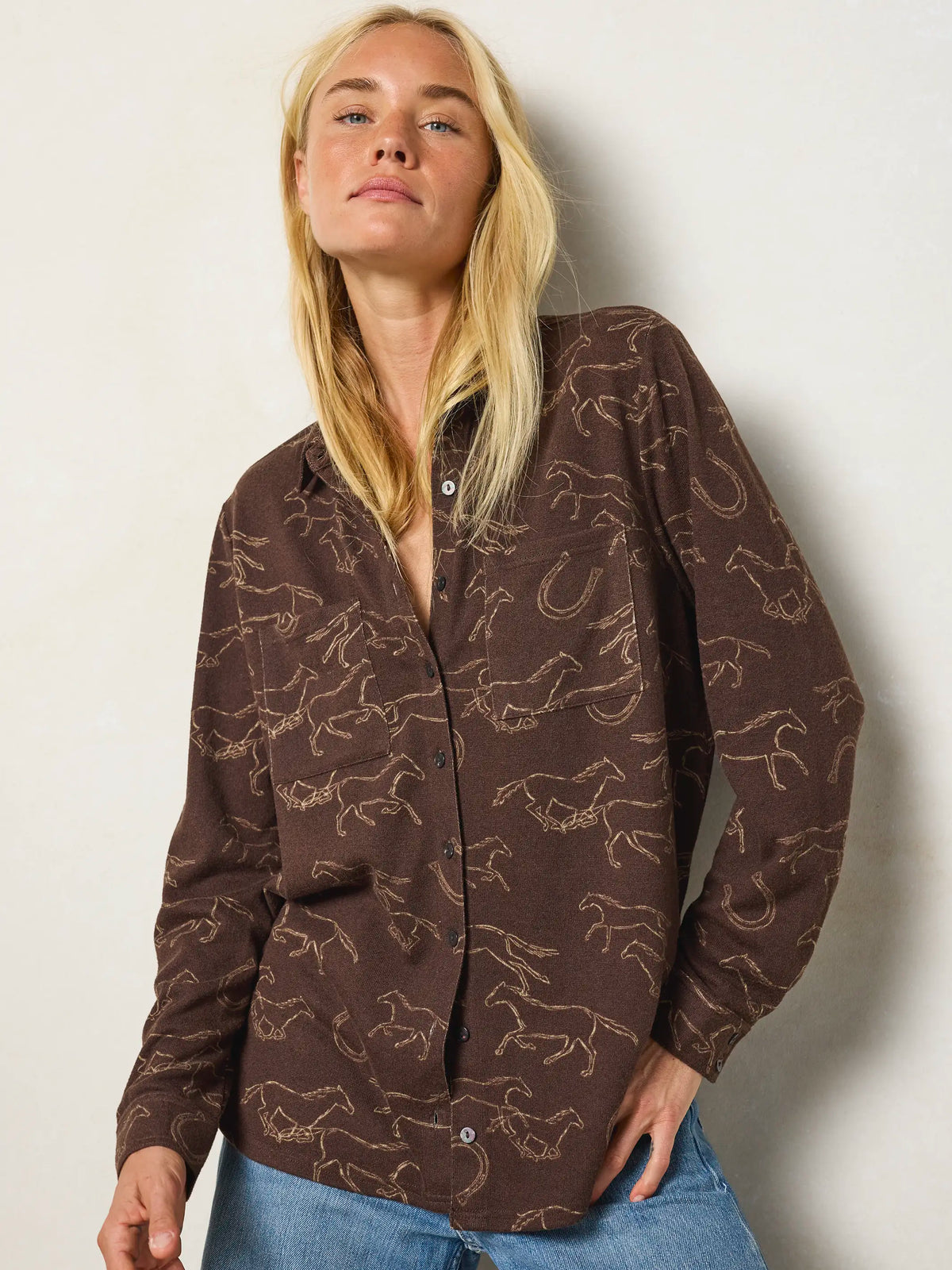 Rocky Sweater Knit Button Down - Western Wild Chocolate