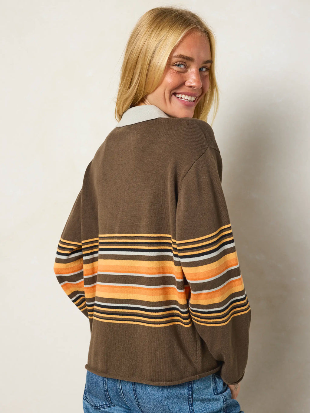 Retro Cotton Rugby Shirt - Chestnut Brown Stripe