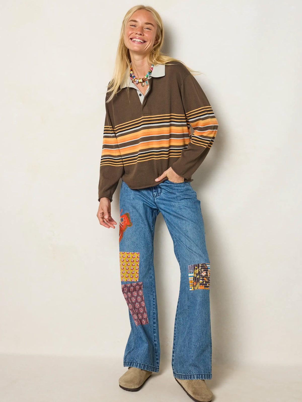 Retro Cotton Rugby Shirt - Chestnut Brown Stripe