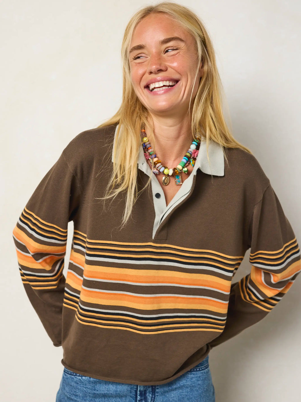 Retro Cotton Rugby Shirt - Chestnut Brown Stripe