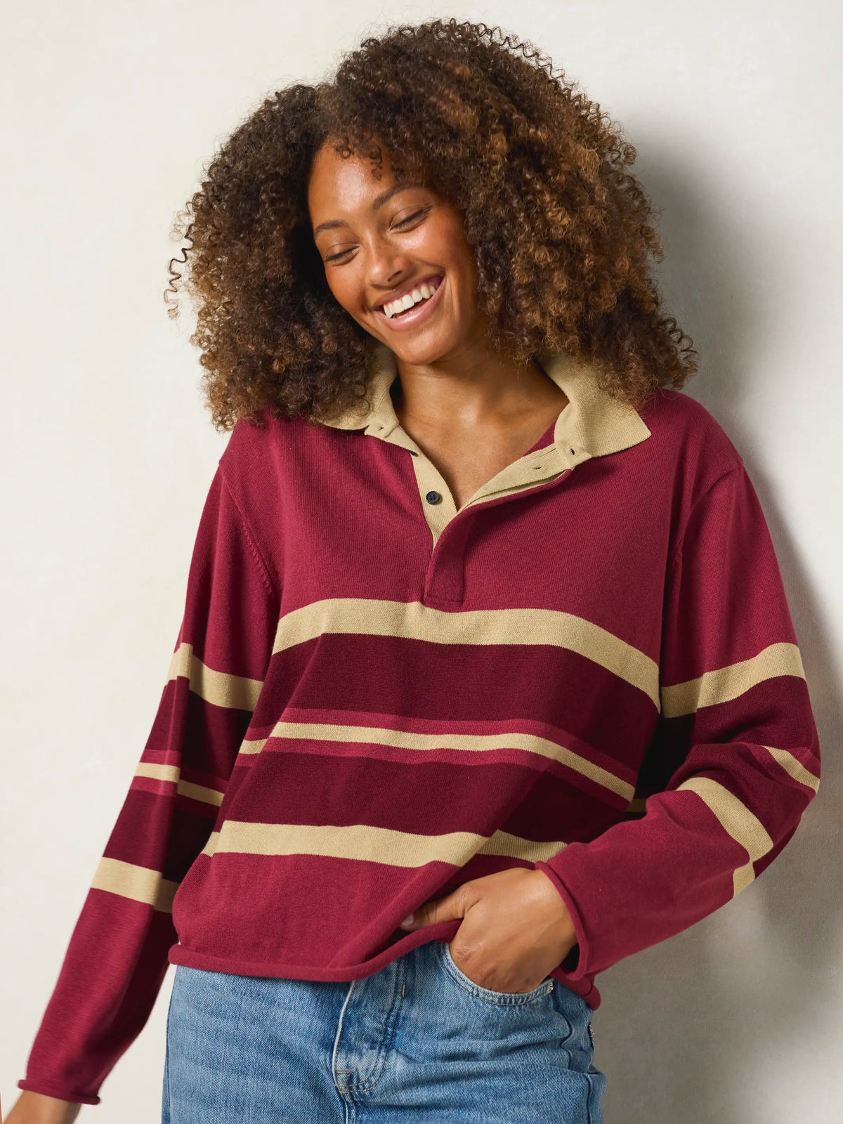 Retro Cotton Rugby Shirt - Burgundy Stripe