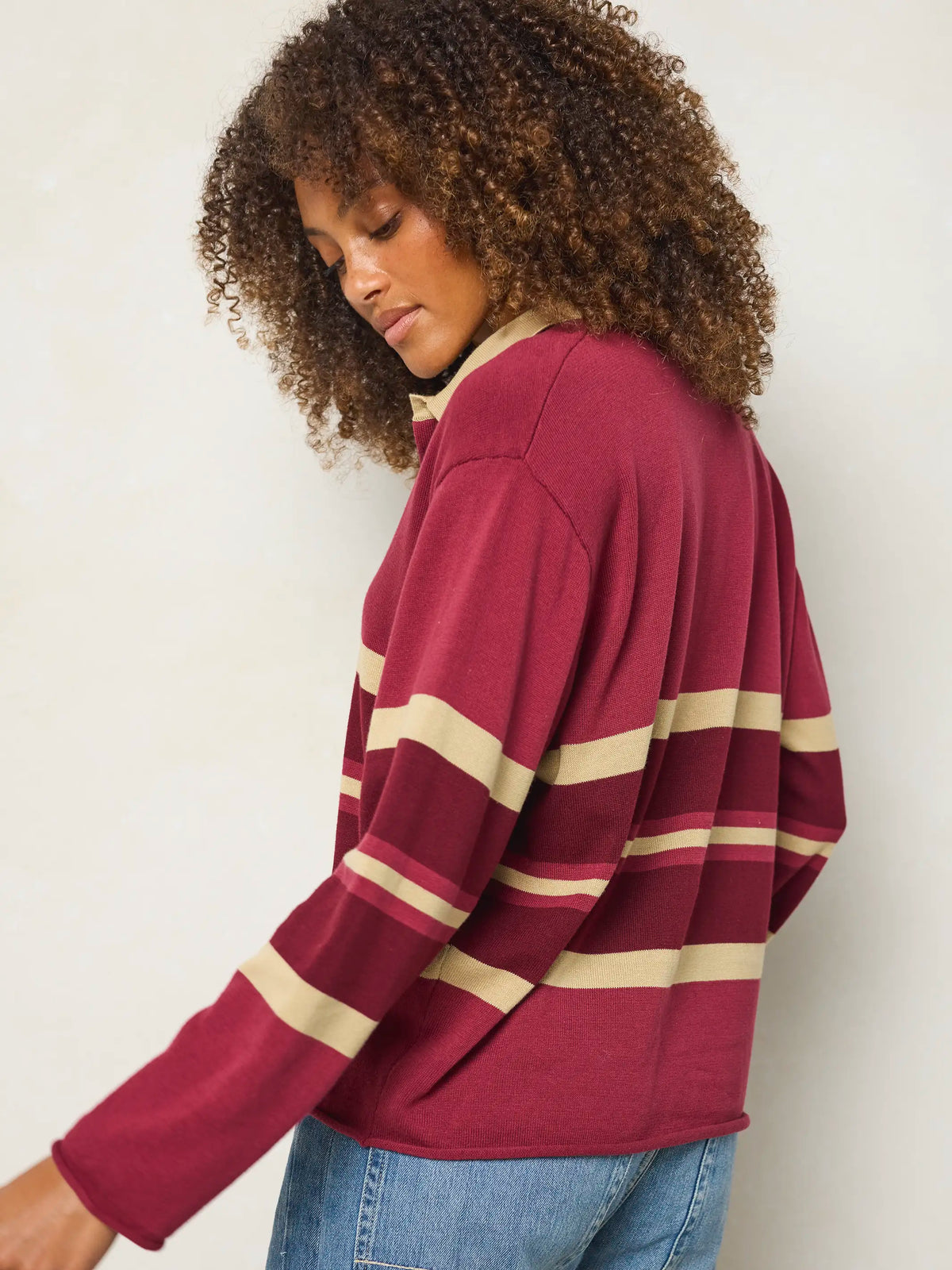 Retro Cotton Rugby Shirt - Burgundy Stripe