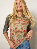 Elle Raglan Thermal Top - Floral Damask Sand