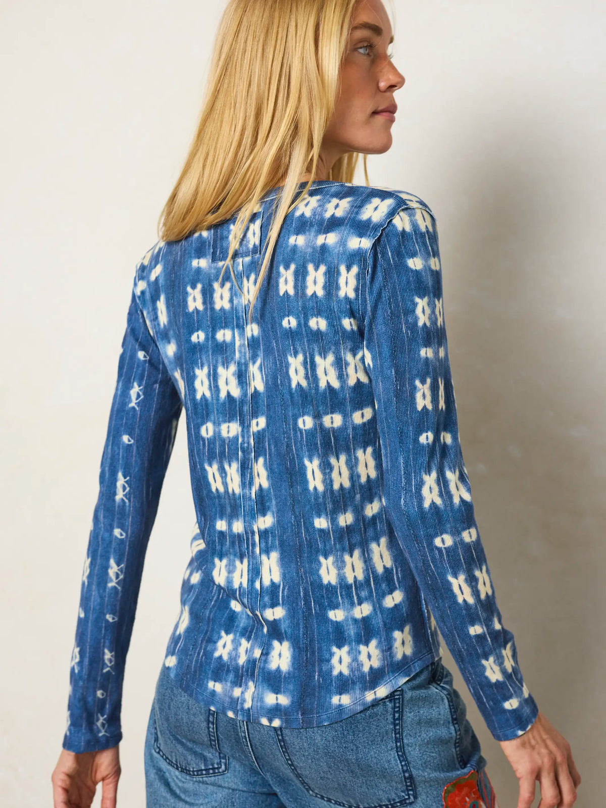 Layer Up Ribbed Henley - Shibori Stamps Indigo