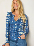 Layer Up Ribbed Henley - Shibori Stamps Indigo
