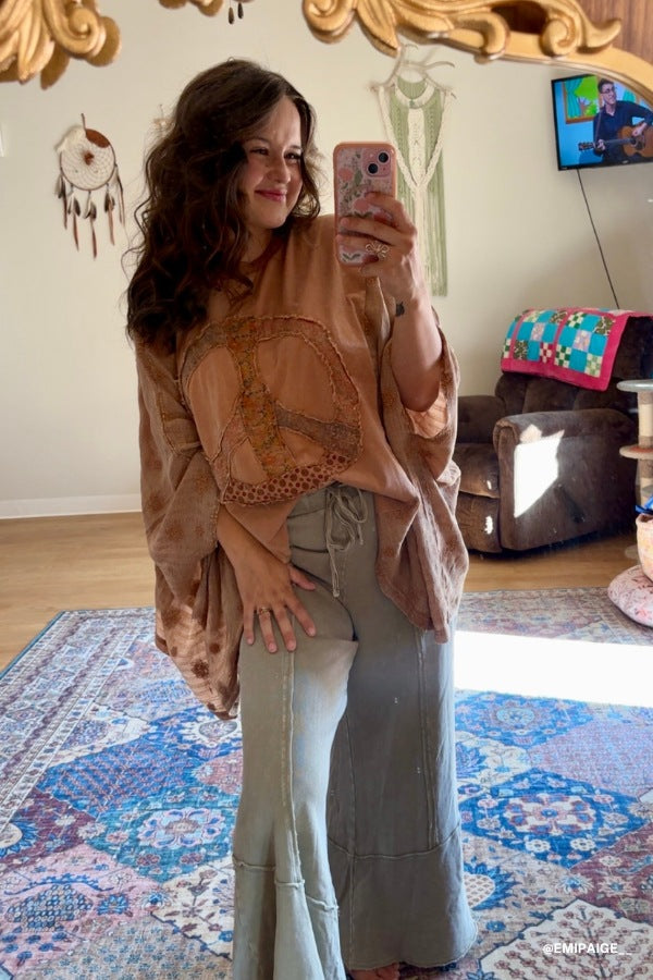 Peace Path Embroidered Top - Mocha