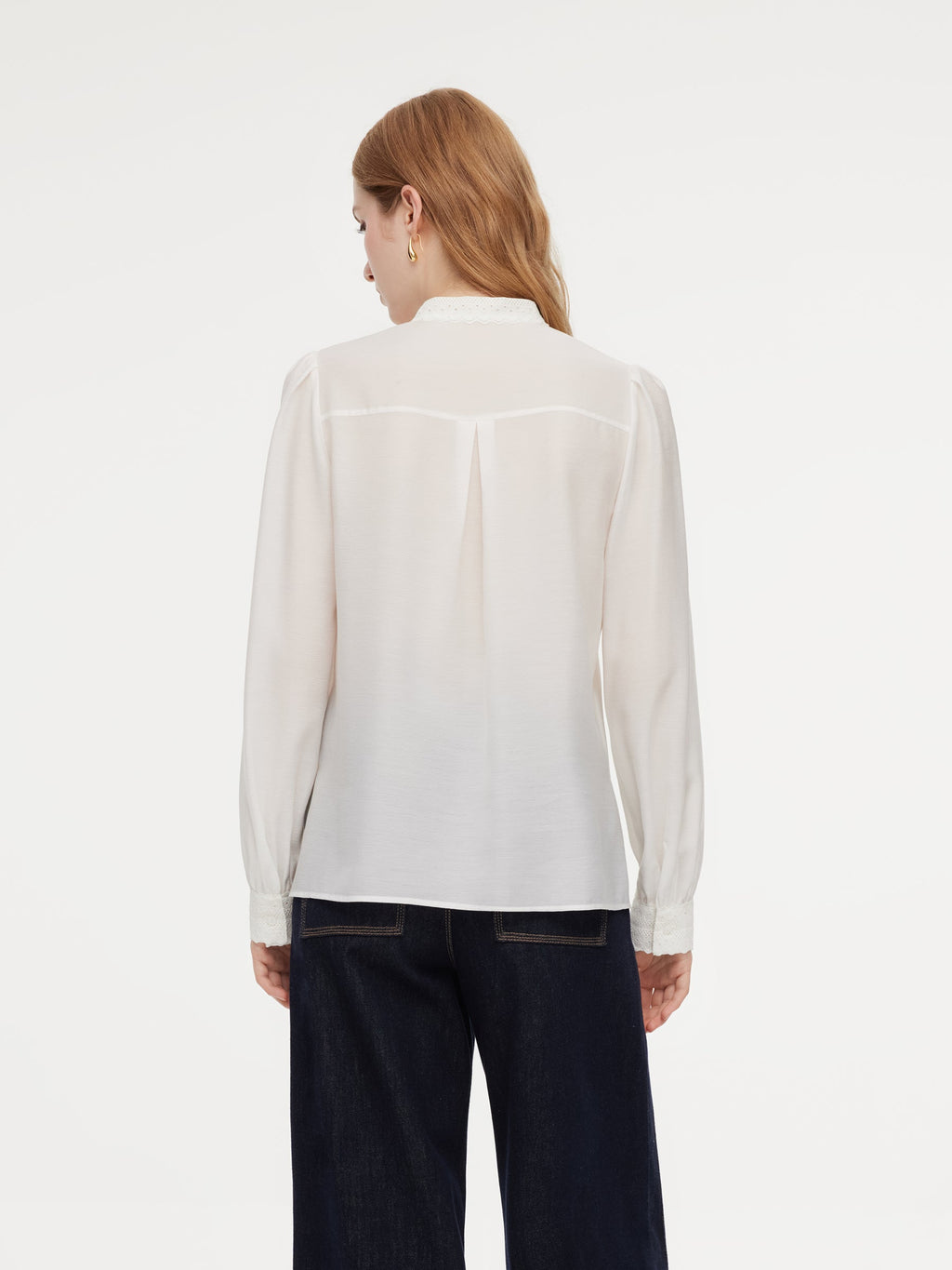 Acetate Blend Lace Bow Tie Women Shirt