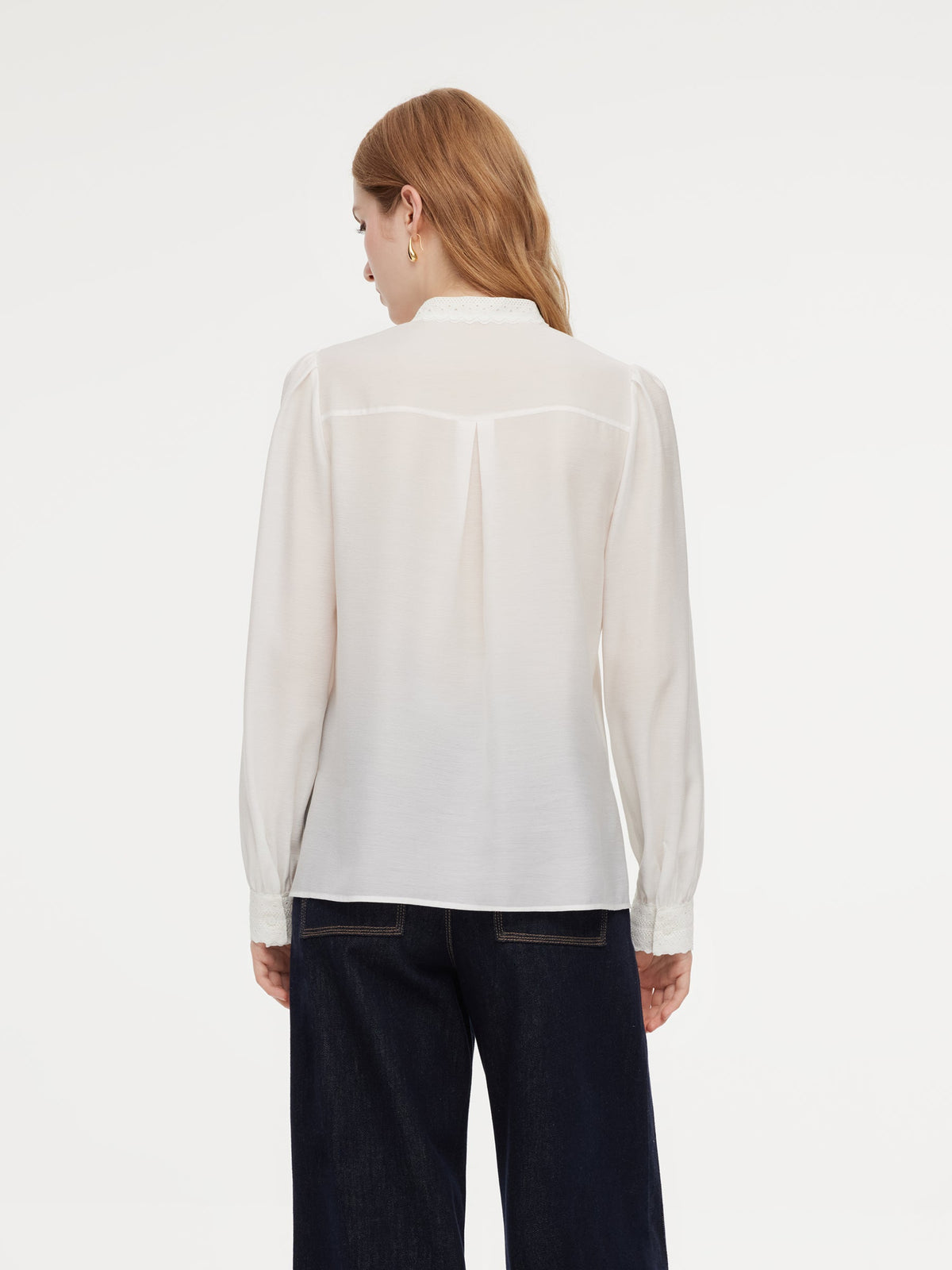 Acetate Blend Lace Bow Tie Women Shirt