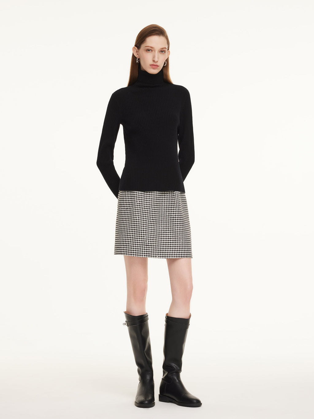 100% Wool Turtleneck Women Knit Top