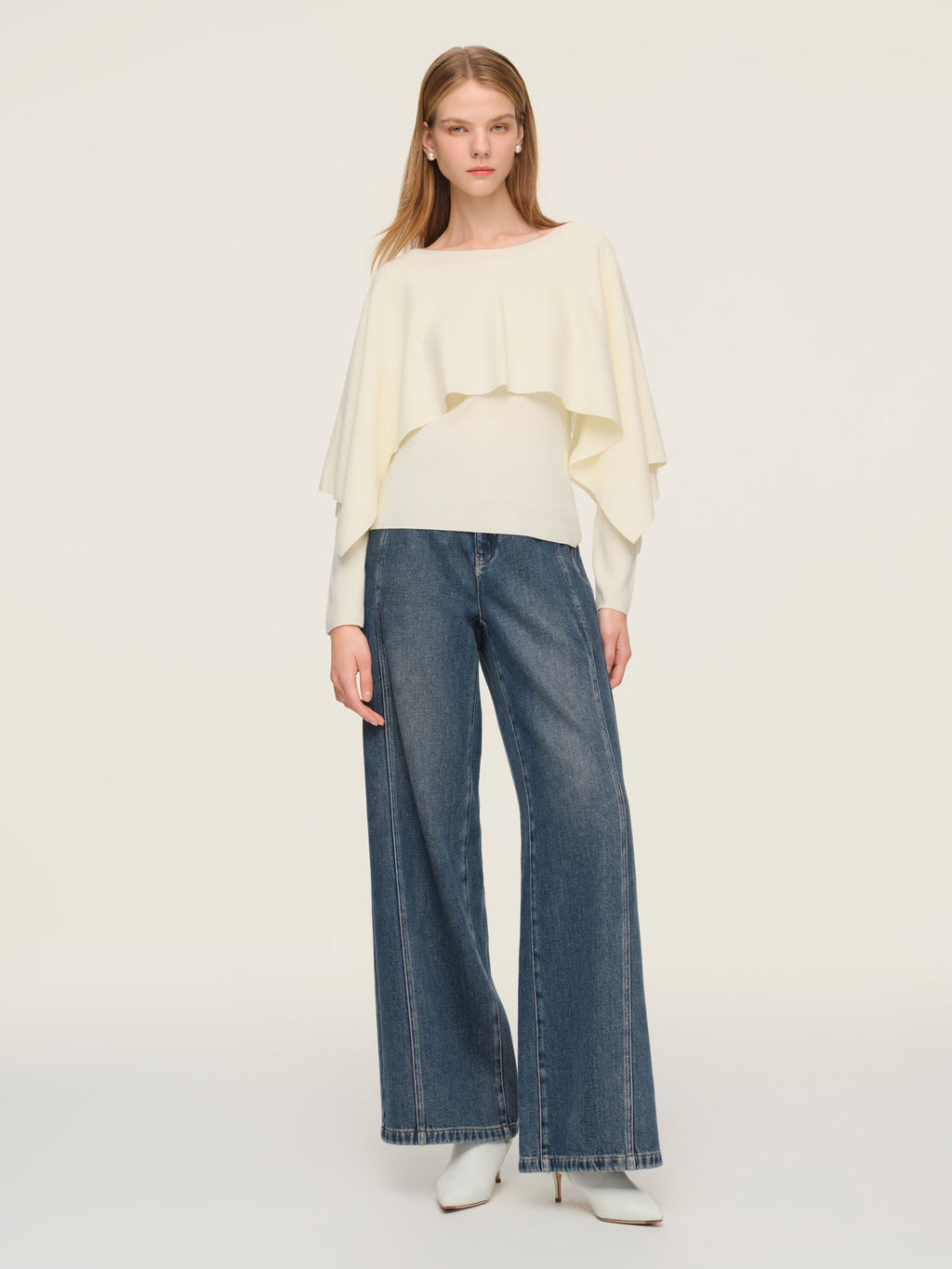 Tencel Wool Blend Women Knit Top With Pullover Cape