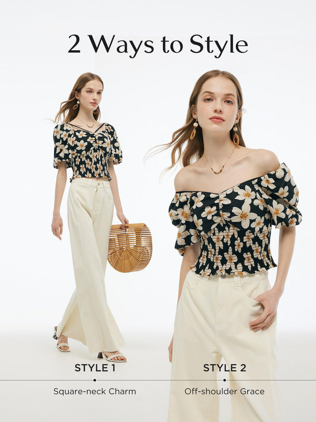 Cotton Stretch Floral Print Women Smocked Top