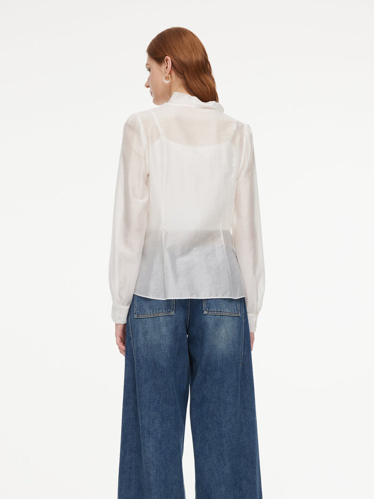 Tencel Blend Ruffle Neck Women Shirt With Knit Camisole
