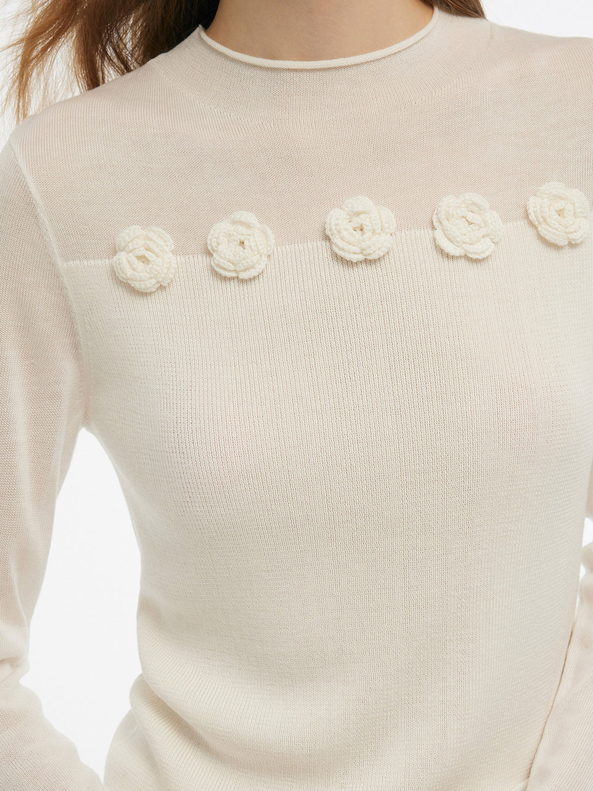 Tencel Wool Blend Women Flower Knit Top
