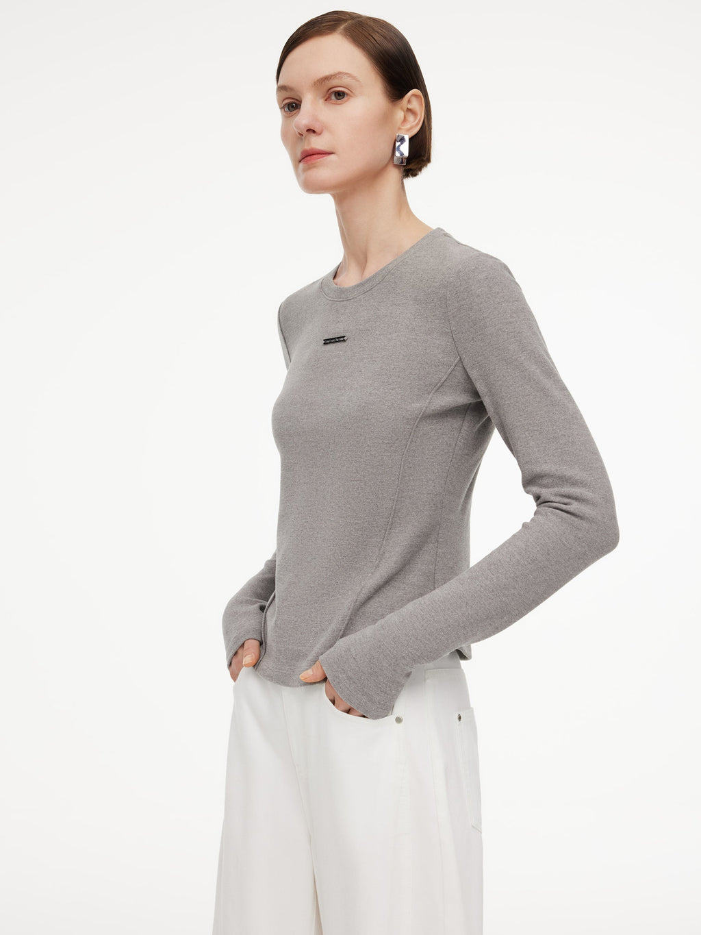 Stretch Round Neck Women Long Sleeve T-Shirt