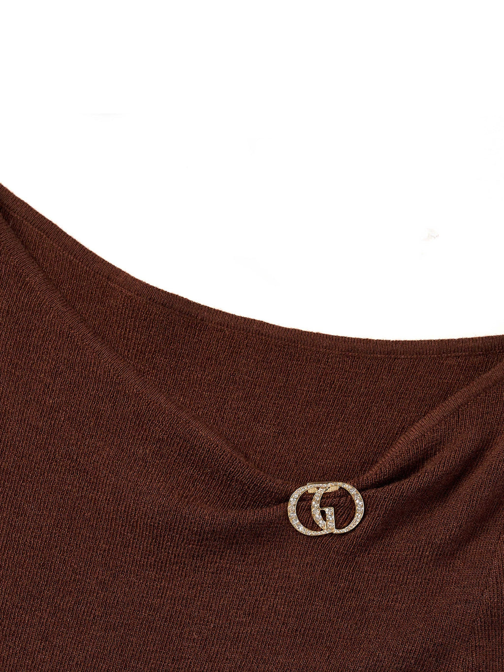 Wool Blend Boat Neck Women Knit Top With GO Letter Clip
