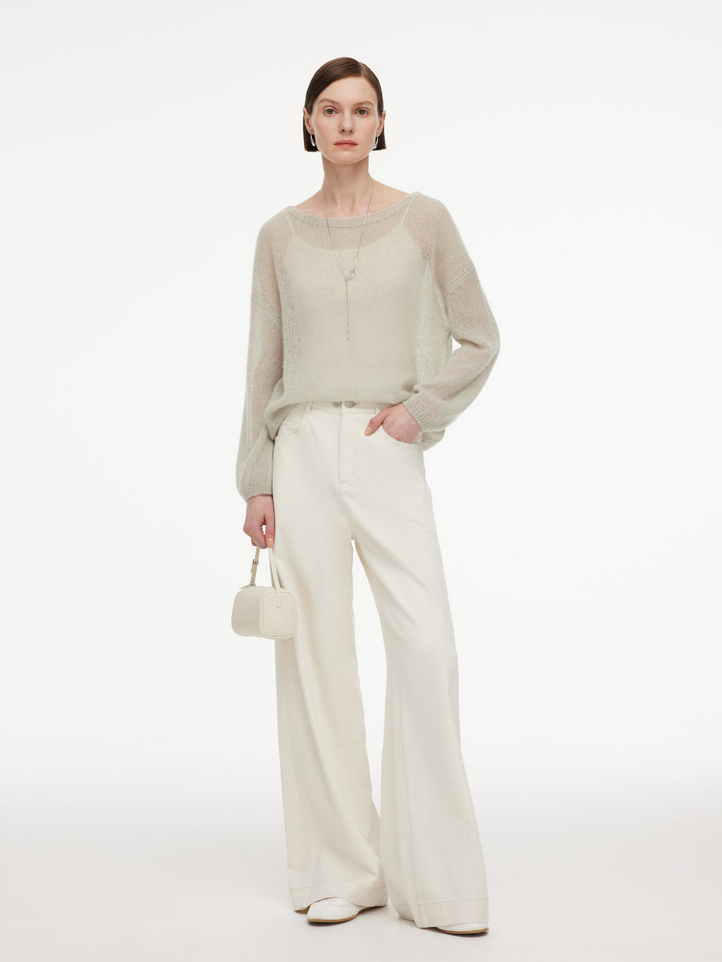 Cashmere Mulberry Silk Blend Boat Neck Women Knit Top