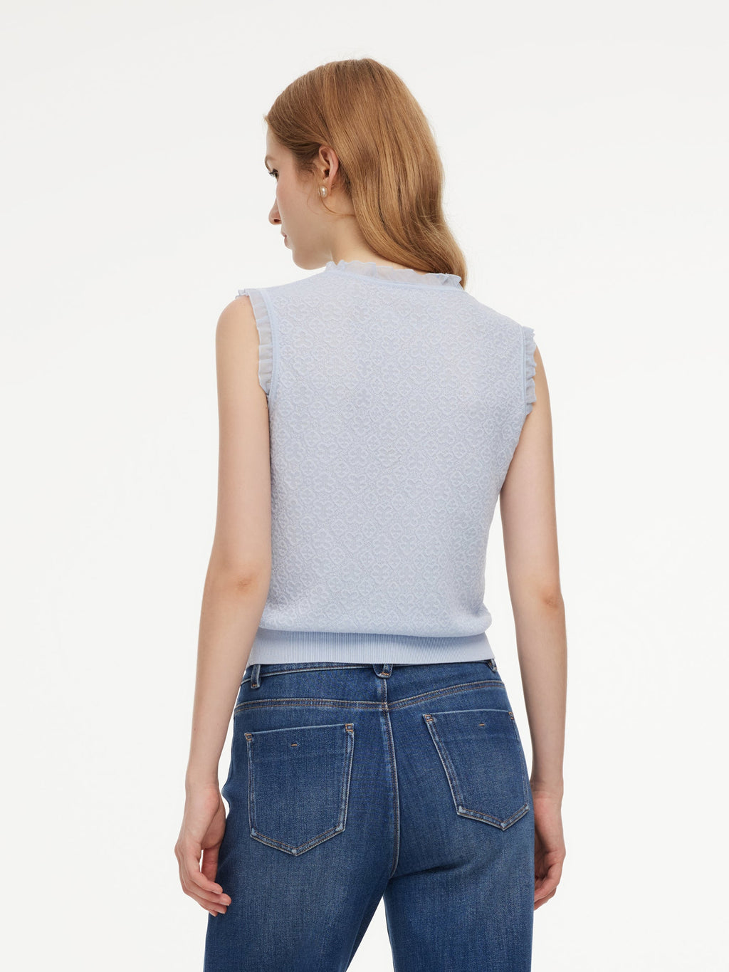 Tencel Wool Blend Jacquard Cut Out Neckline Women Tank Top