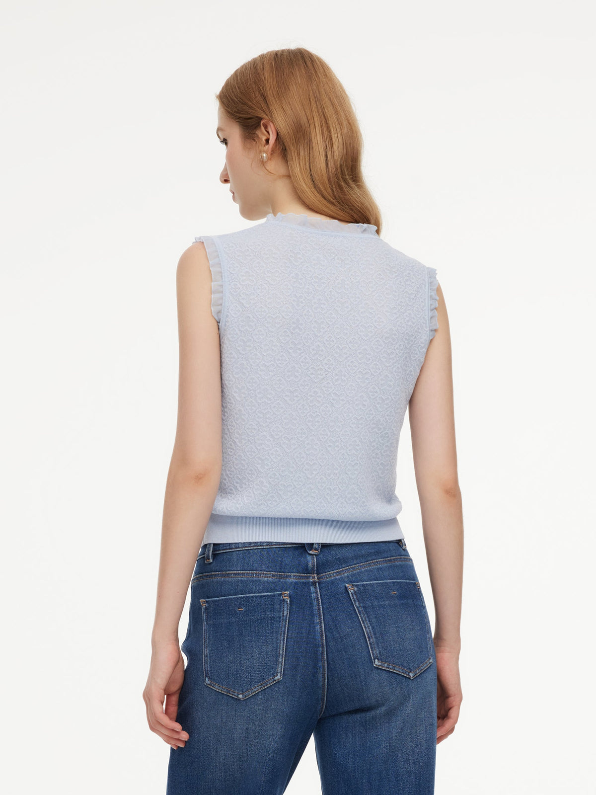 Tencel Wool Blend Jacquard Cut Out Neckline Women Tank Top