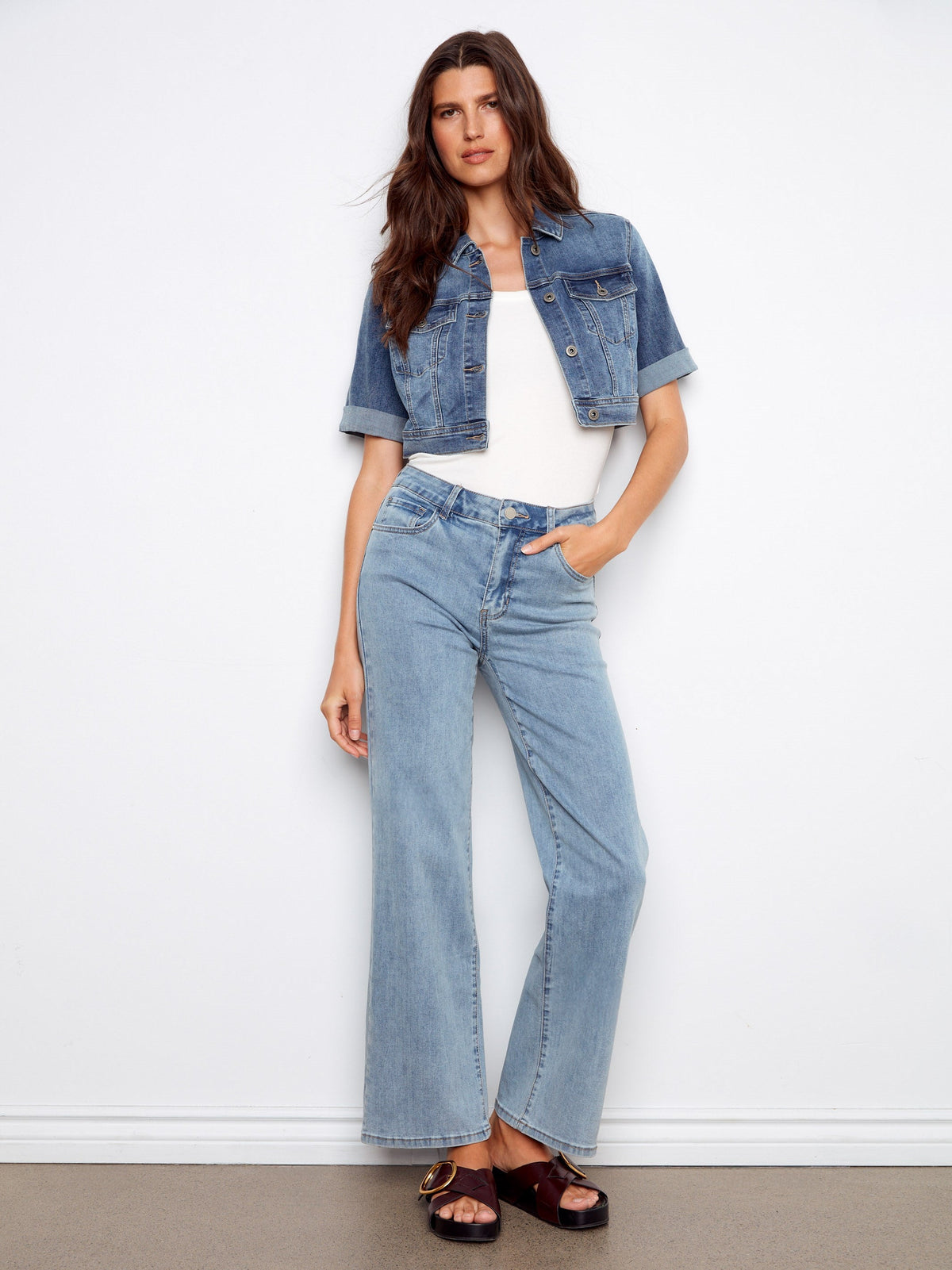 Cropped Denim Jacket - Medium Blue
