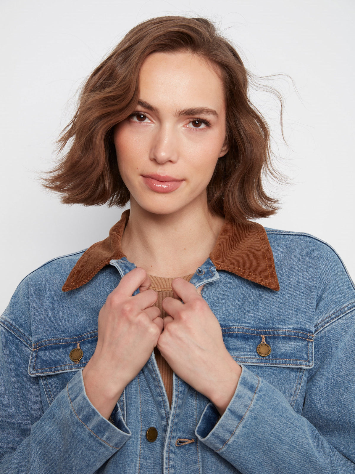 Denim Barn Jacket With Corduroy Collar - Denim Blue