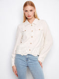 Embroidered Hem Linen Blend Jacket - Natural