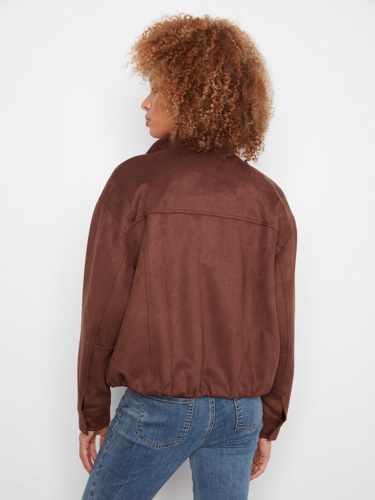 Faux Suede Bomber Jacket - Coffee