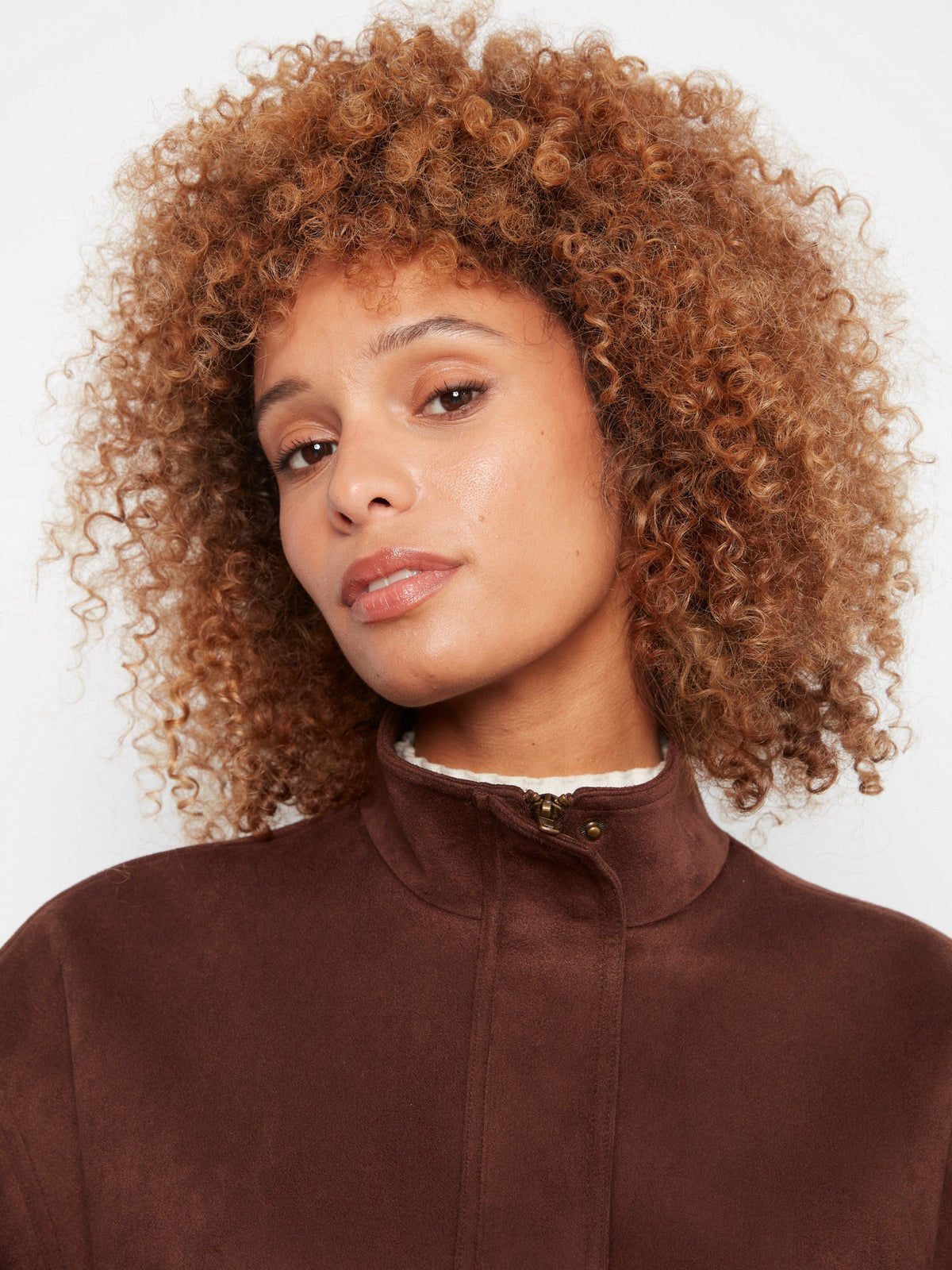 Faux Suede Bomber Jacket - Coffee
