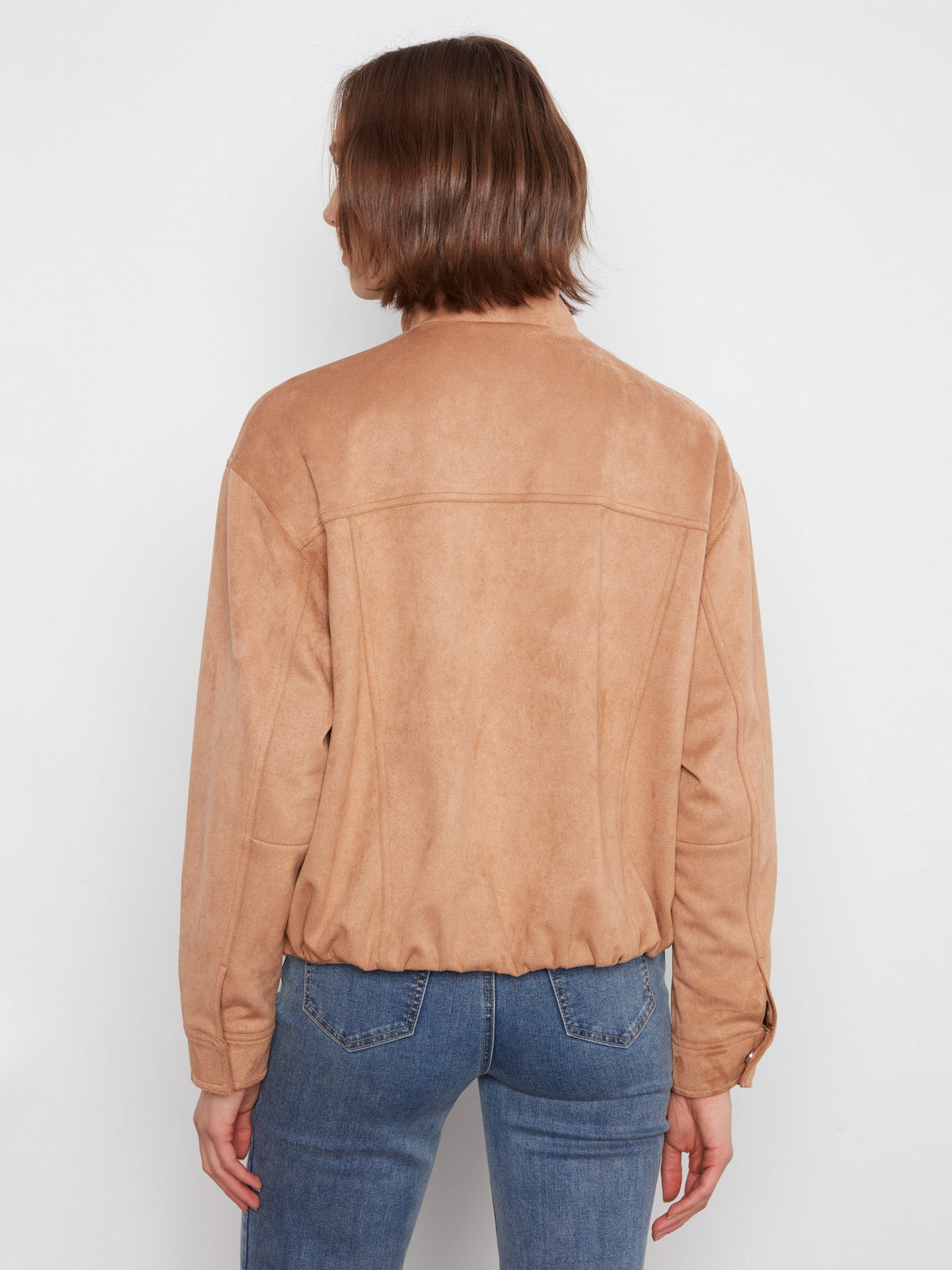 Faux Suede Bomber Jacket - Latte